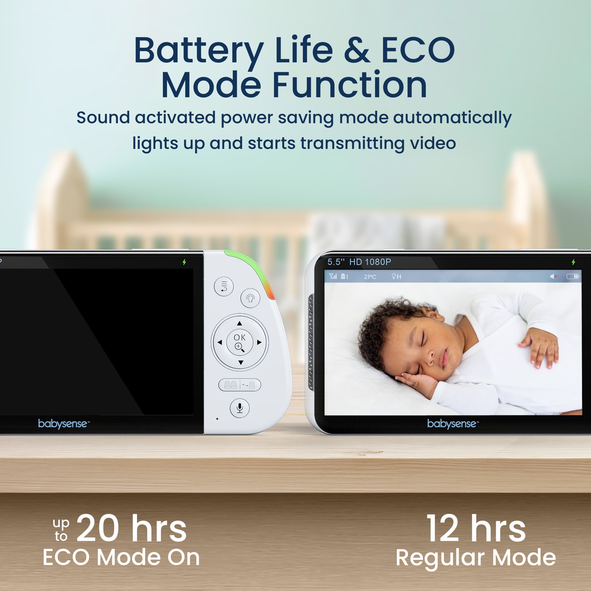 Babysense Max View: Video Baby Monitor, One Camera, Non Wifi, Split Screen, Night Light & Sound Machine