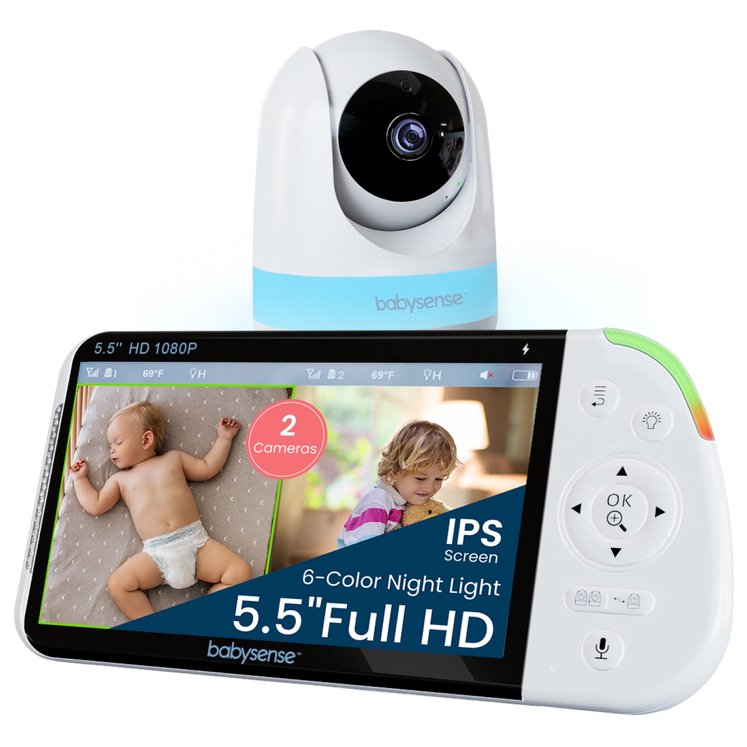 Babysense Maxview Pro: Babyphone 1 Caméra, Écran Partagé Monitor, Bruit Blanc Machine & Bebe Veilleuse, Sans Wi-Fi