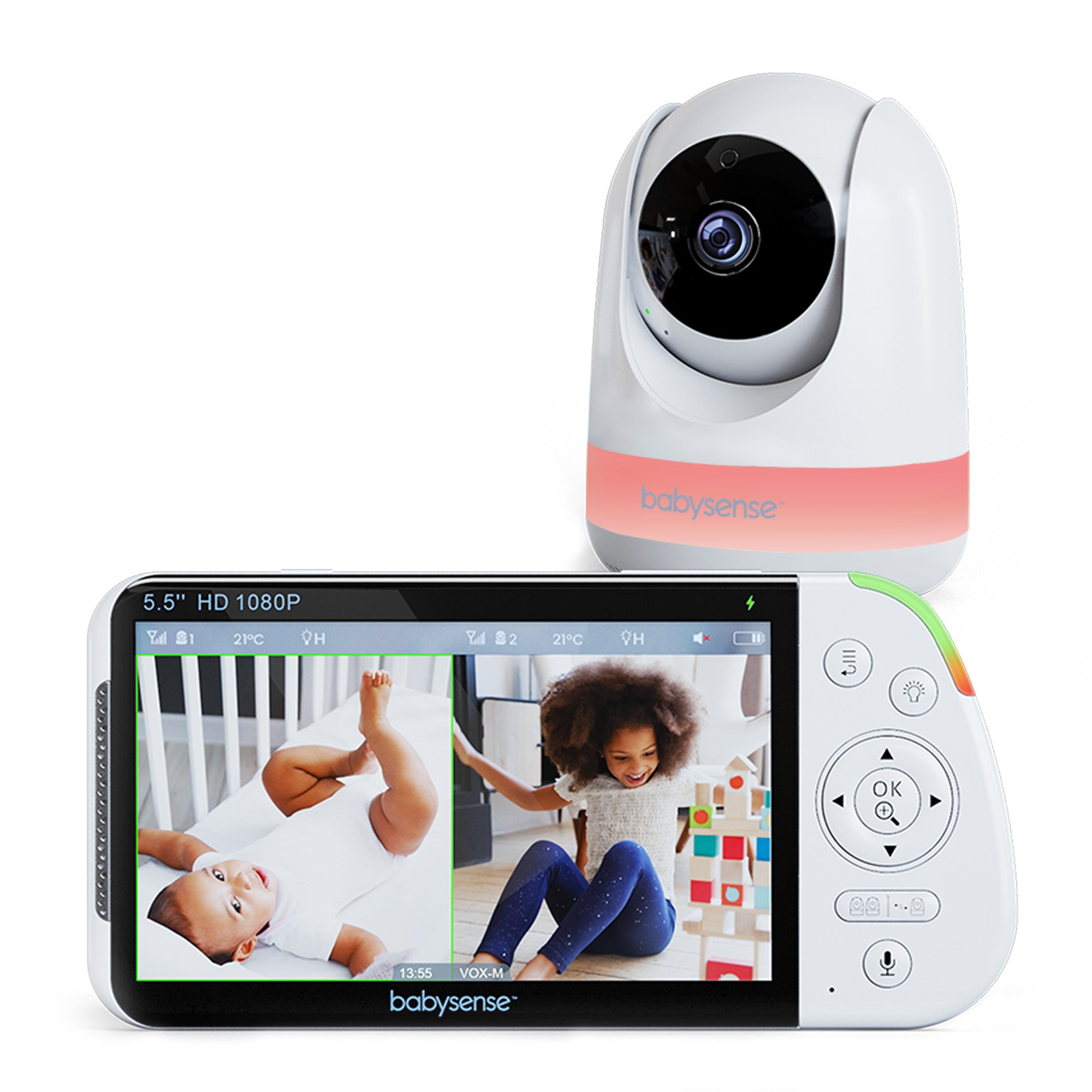 Babysense Max View: Video Baby Monitor, One Camera, Non Wifi, Split Screen, Night Light & Sound Machine