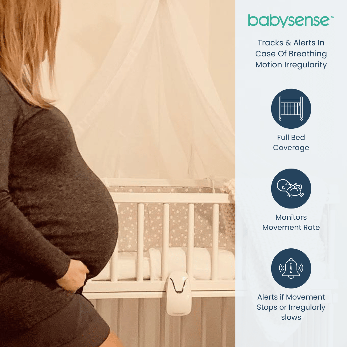 Babysense 7: Moniteur de Respiration, Alerte en Temps Réel en cas d'Absence de Respiration et d'Irregularités, Certifié Médical, Surveillance Complète pour un Sommeil Sûr