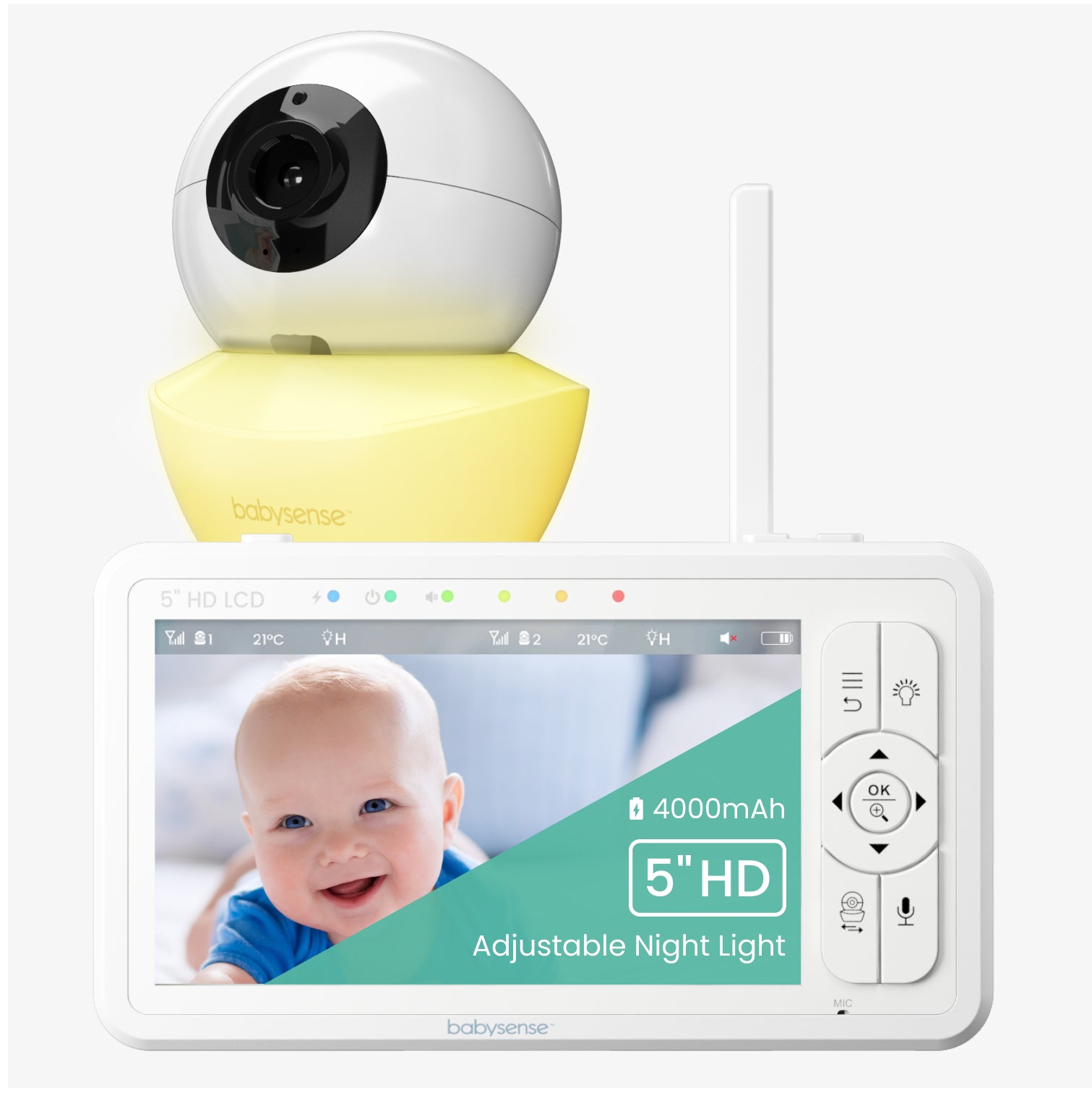 Babyphone Avec Écran 5,5" Et 2 Caméras Full HD - Fonction Écran Partagé, Veilleuse RGB, Bruit Blanc - Batterie 20h, Connexion Sécurisée FHSS