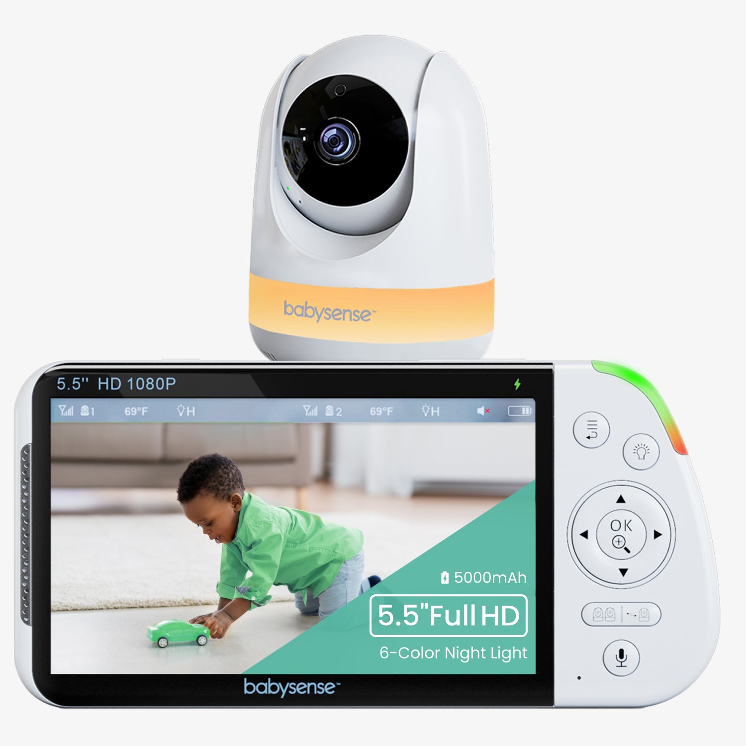 Babysense Maxview: Vigilabebés Cámara, Pantalla Dividida, Sin WiFi, Luz Quitamiedos & Máquina de Ruido Blanco