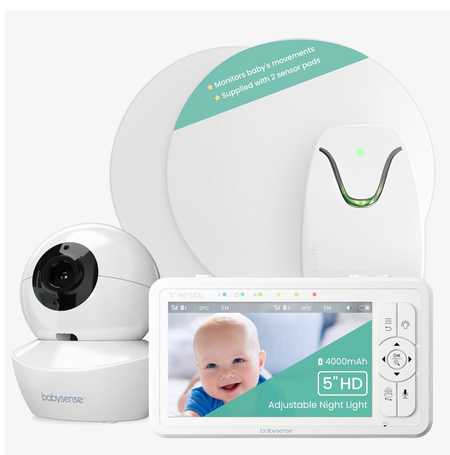 Babysense True Sleep: Moniteur Vidéo HD pour Bébé avec Caméra à Veilleuse et Moniteur de Mouvement Certifié Médicalement, Alertes Respiratoires en Temps Réel