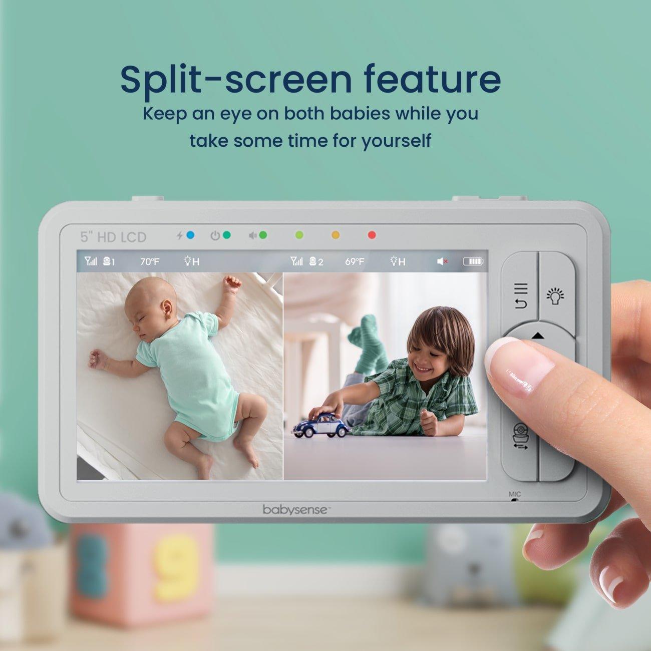 Babysense HD S2: Baby monitor per Neonati con 2 Telecamere, Schermo Diviso e Luce Notturna 